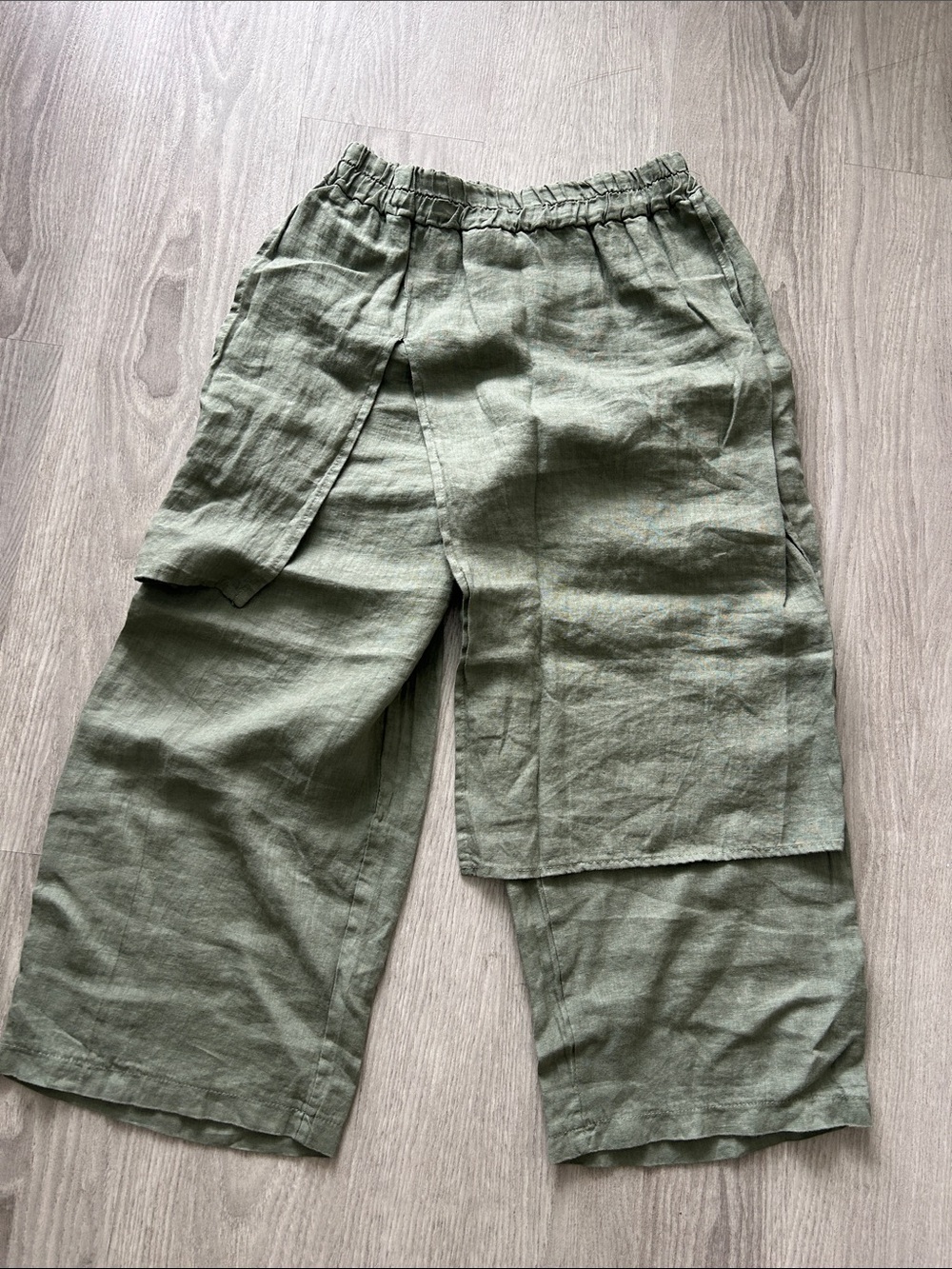 SUN 1982 Olive Green Linen Blend Elastic Waist Pants